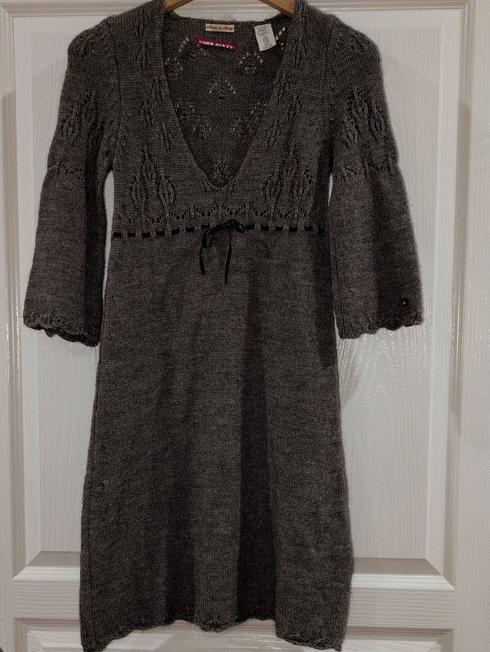 Miss Sixty Brownish Gray Knit V‑Neck Dress
